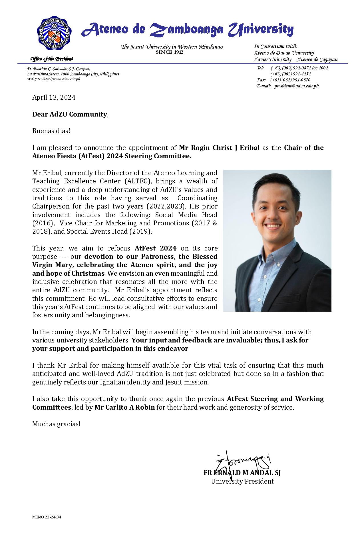 Chair of the Ateneo Fiesta (AtFest) 2024 Steering Committee – Ateneo de ...