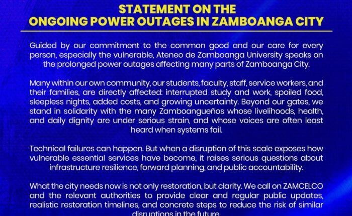 READ | Ateneo de Zamboanga University’s Statement on the Ongoing Power Outages in Zamboanga City