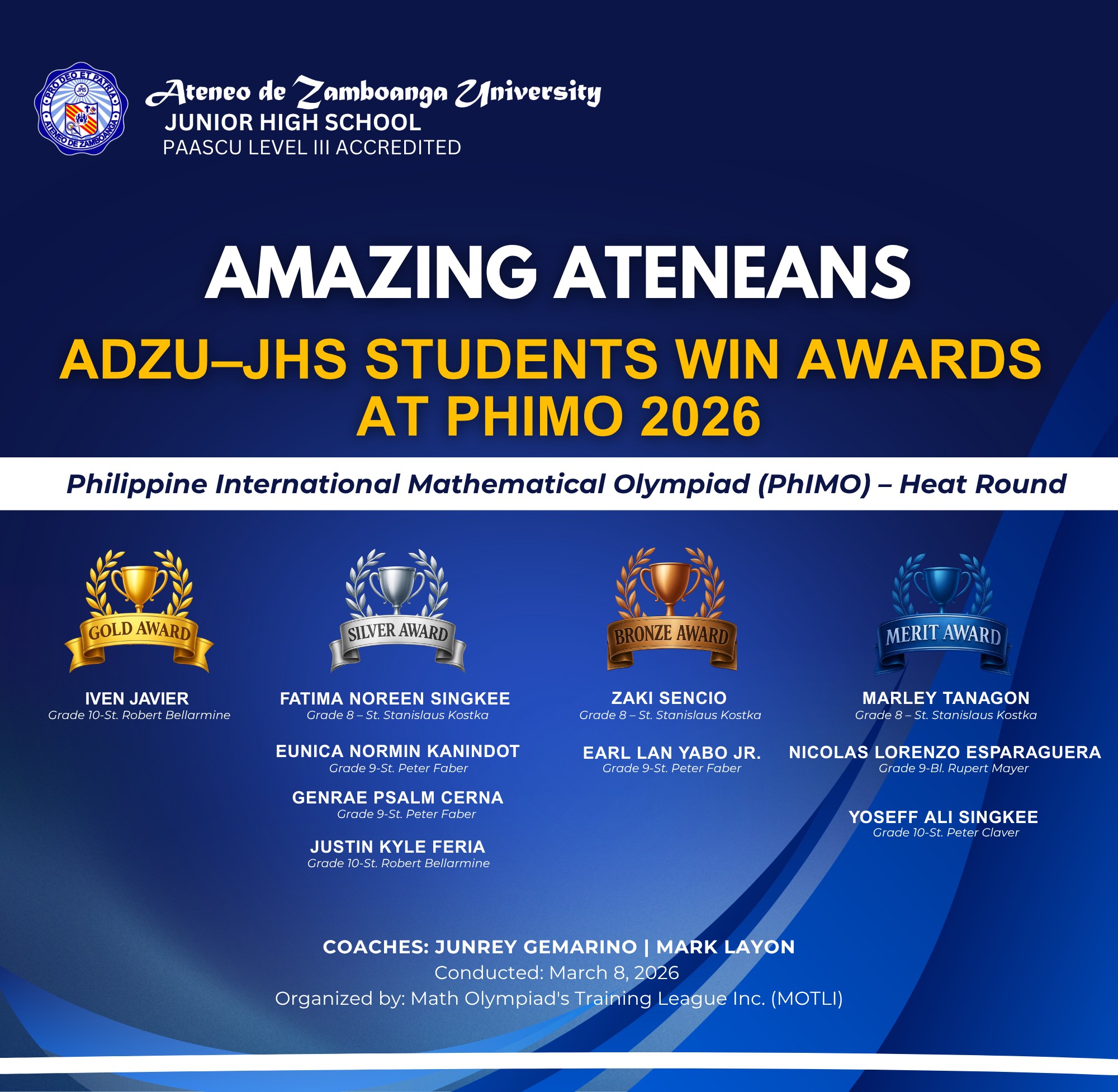 AMAZING ATENEANS | AdZU-JHS Students Excel in PhIMO 2026