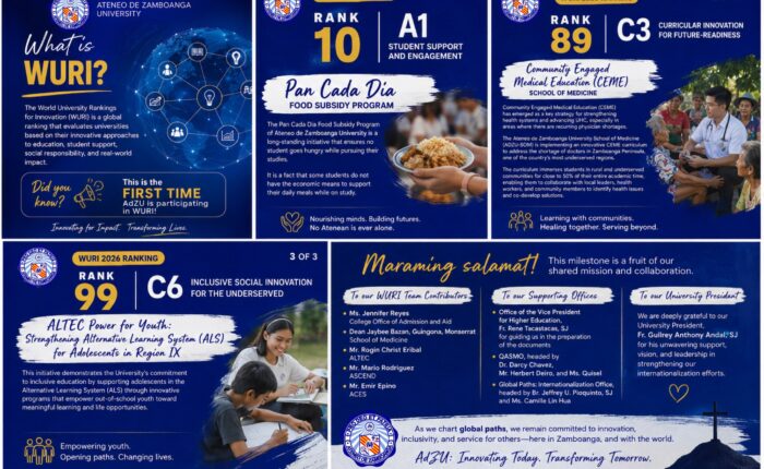 AdZU Earns Three Global Recognitions in 2026 WURI Rankings
