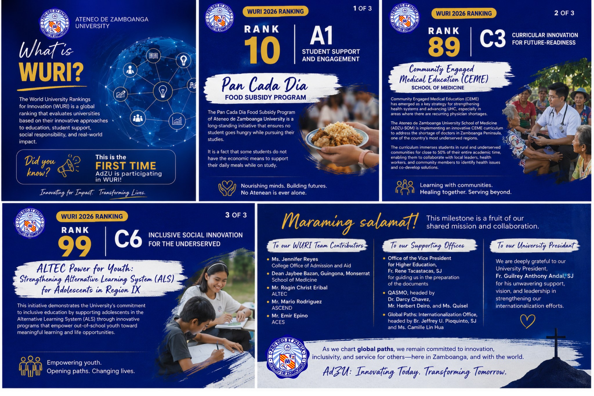 AdZU Earns Three Global Recognitions in 2026 WURI Rankings