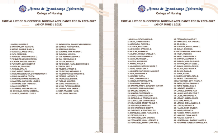 ANUNCIO ATENISTA | Partial List of Successful BSN applicants as of JUNE 1, 2026
