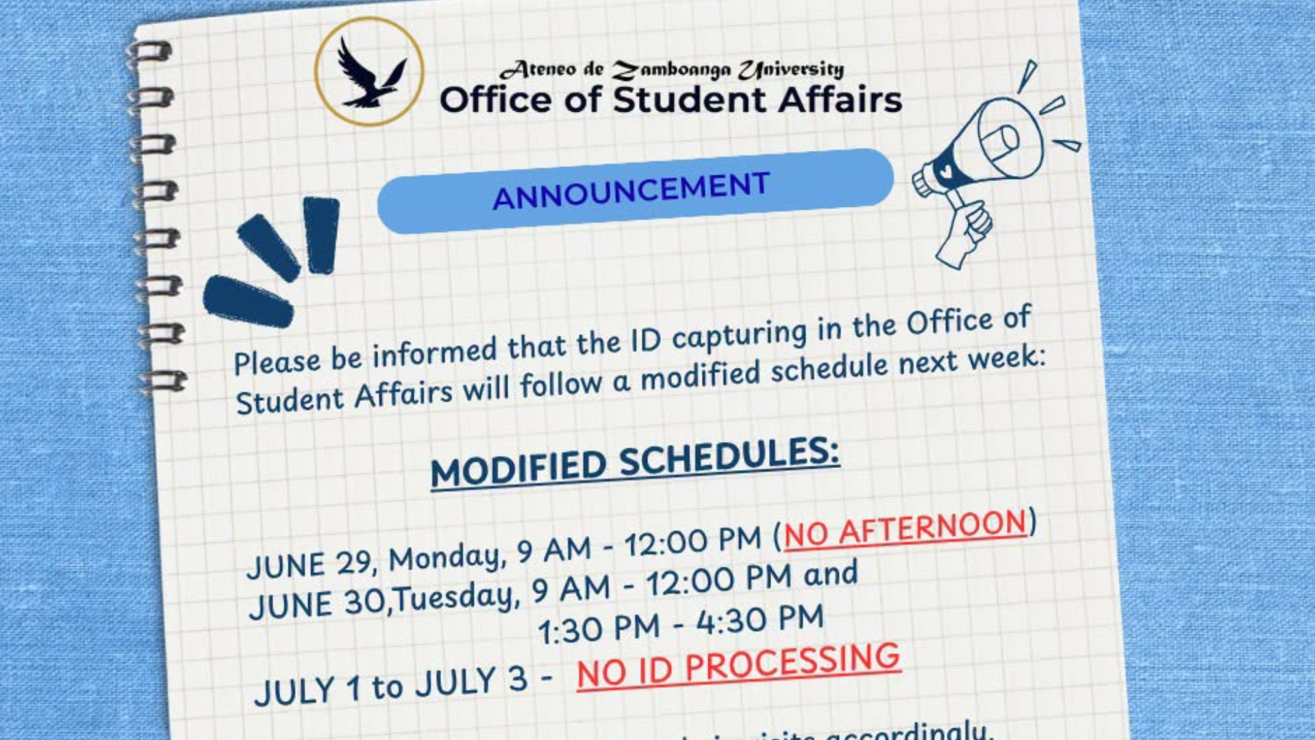ANUNCIO ATENISTA | Office of Student Affairs ID Capturing Schedule
